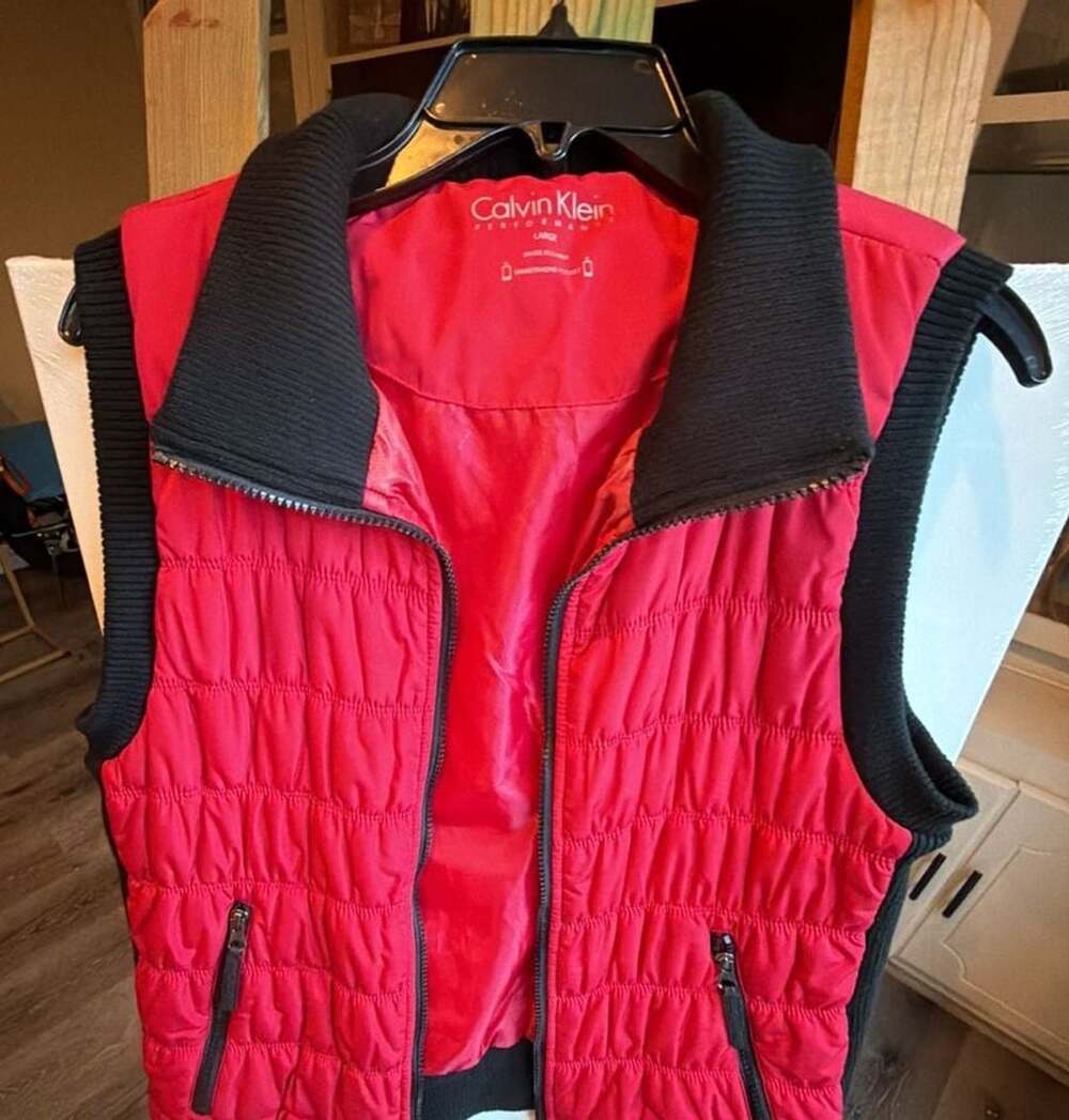 Calvin Klein Performance Red Black Quilted Puffer Vest Large